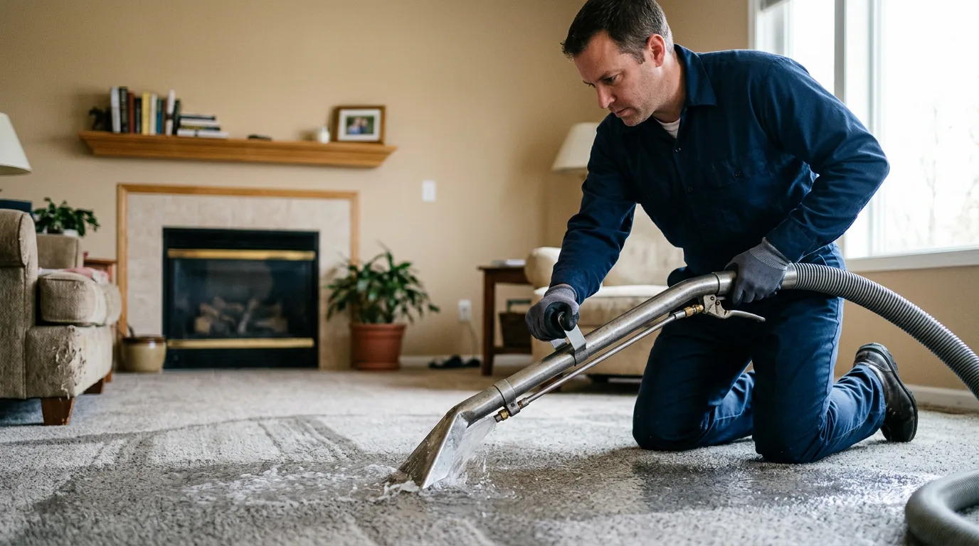 Water damage restoration technician working near Wendell, MN